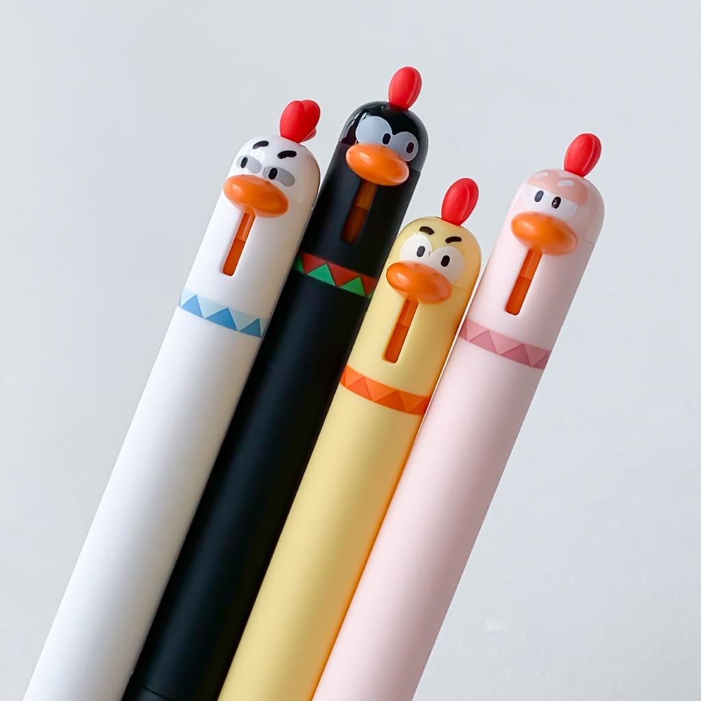 4 Stück Enten- und Hühner-Kreativ-Dreh-Gelkugelschreiber, 0,5 mm Schwarze Schreibstifte, Bürobedarf, Kleine Geschenke