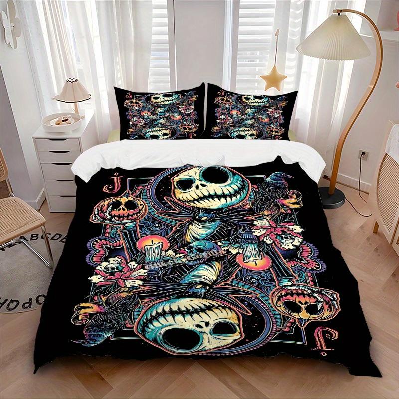 

3pcs set Jack Skellington Day of the Dead1pc of quilt cover+2pcs of pillowcase, no core, print bedding, All Seasons Bedroom Setting085 135x200cm