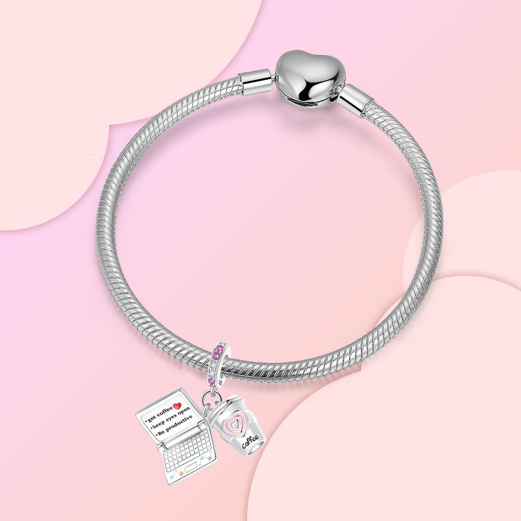 Copper Craft Can Be Opened Notebook Computer Beads Coffee Cup Pendants Beads Fit Bracelet Jewellery Handmade Making Women