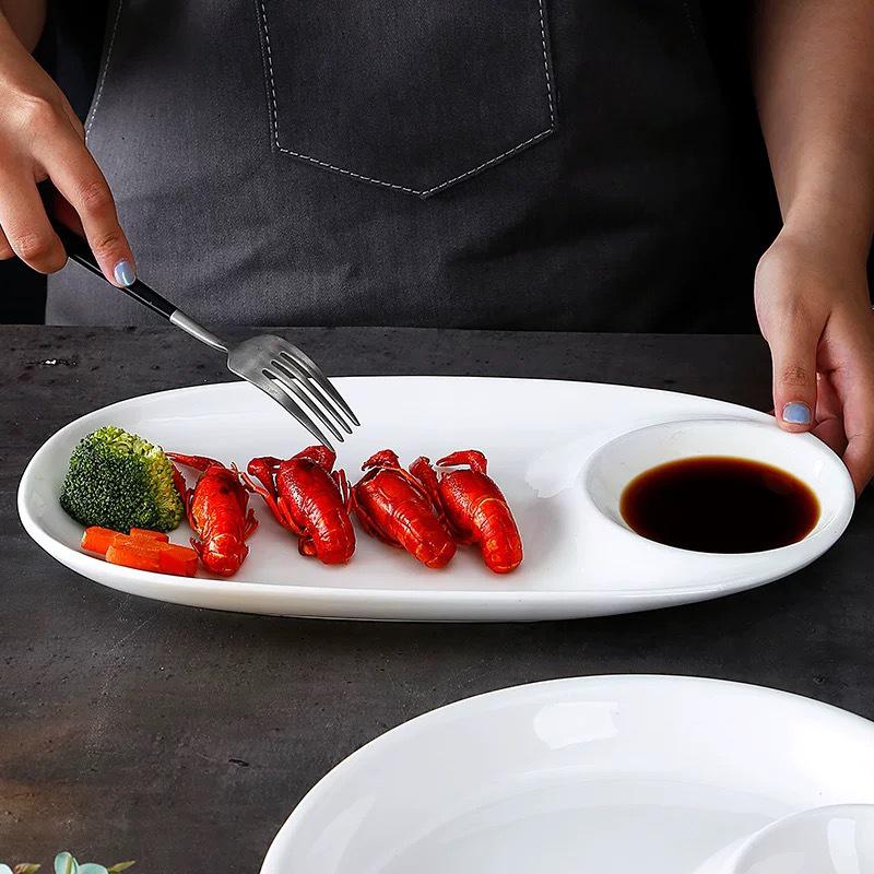 Yu Bao Fang Ceramic Mother-Child White Plate Set – Round & Oval Tableware with Sauce Dish for Home, Hotel, Restaurant.