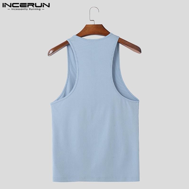 INCERUN Letní pánské bez rukávů s výřezy na zip jednobarevné ležérní žebrované tílko