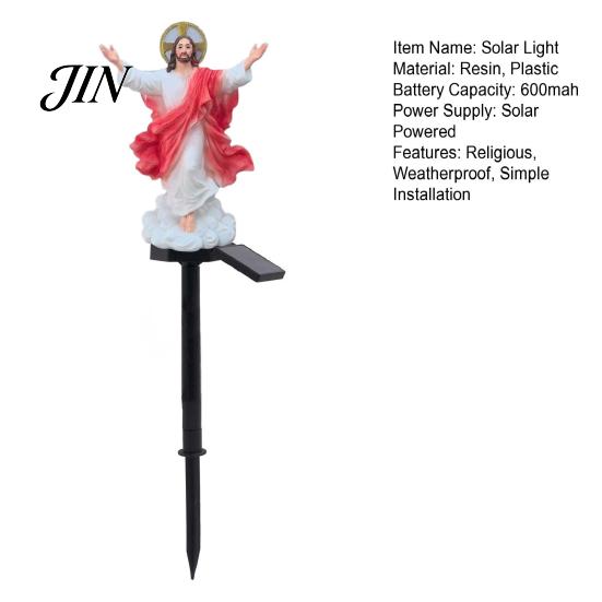 Peaceful Backyard Religious Decor Jesus Statue Solar Light, Garden Outdoor Waterproof Lighted Hand Painted Figures Figurine, Pathway Light for