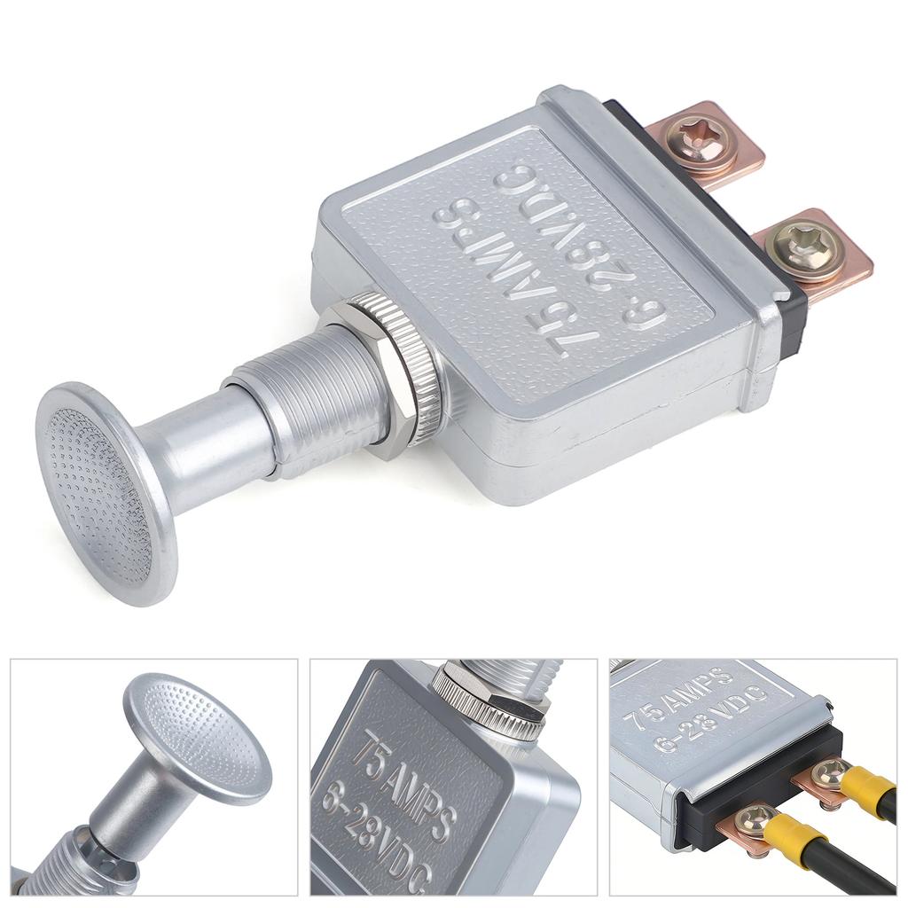 Heavy Duty Push-Pull On/Off Switch 75 AMP 6-28V DC 2 Position SPST Silver Zink Alloy For Truck Tractor Agricultural Vehicle