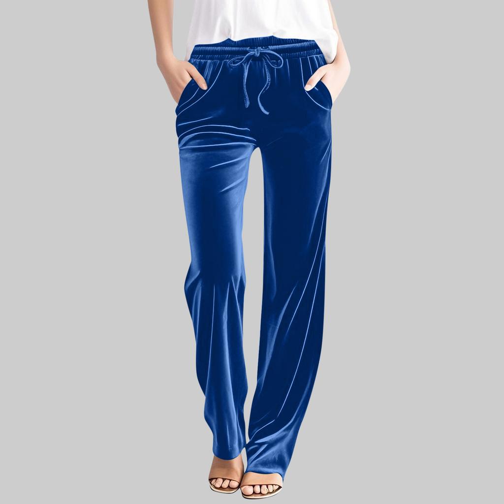 Women's Casual Solid-Color Pants High-Waisted Drawstring Trousers