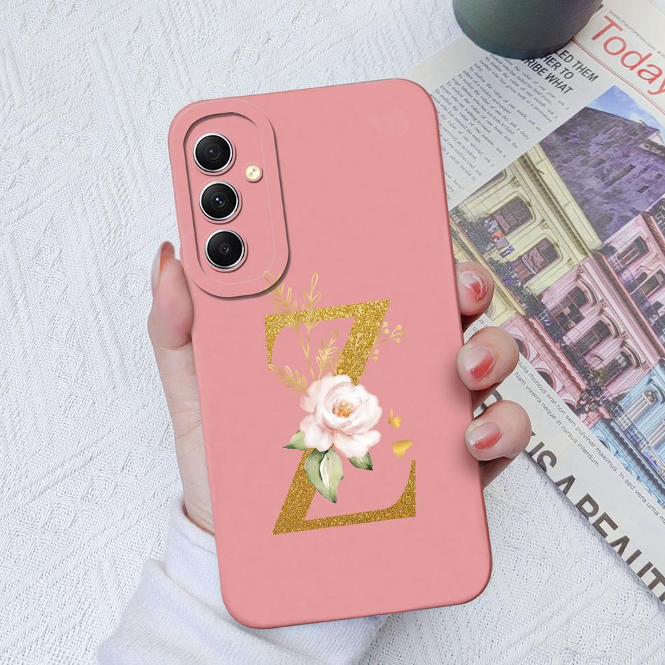 Phone Case For Samsung Galaxy A34 A33 A32 Elegant Rose Letter Soft Liquid Silicone Sqare Back Cover For Samsung A 34 33 32 Shell