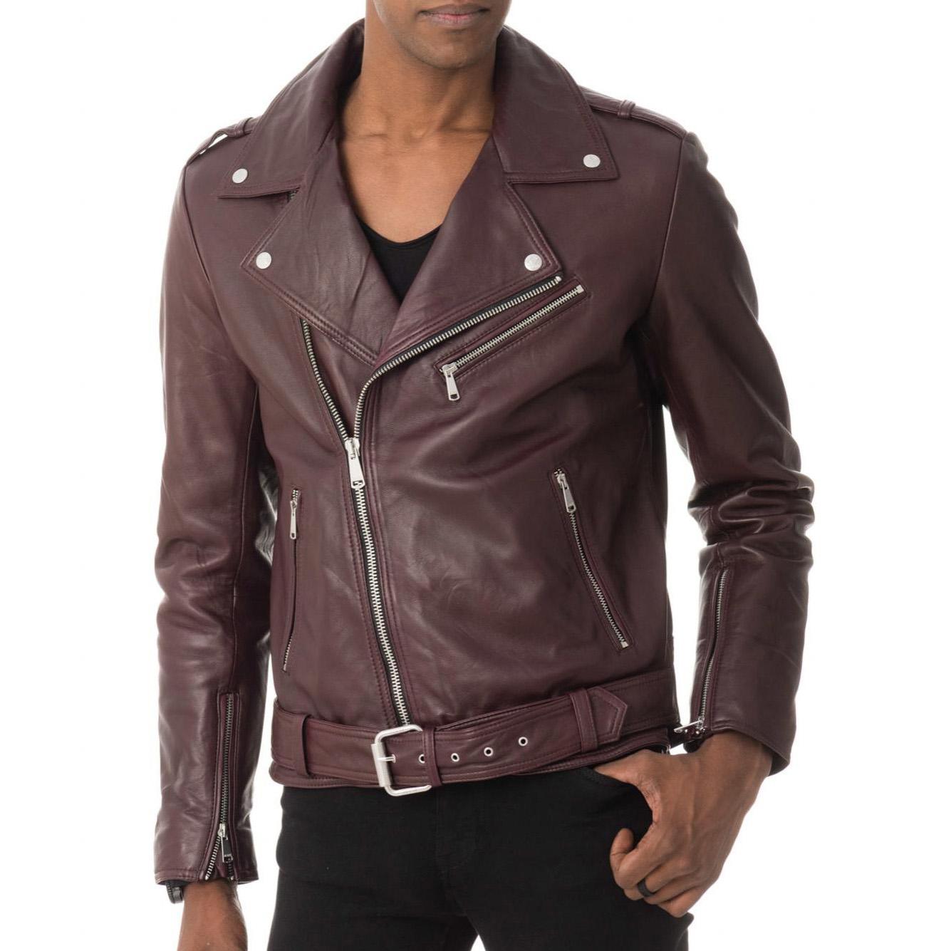 

SkinOutfit Men s Genuine Lambskin Brown Leather Jacket Stylish Motorcycle Bomber Biker Outerwear MJ 166 XL коричневий