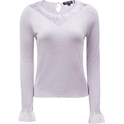 Women's Ruffle Trim Mesh Splice Knit Pullover