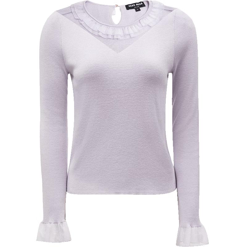 VEROMODA Women's Ruffle Trim Mesh Splice Knit Pullover