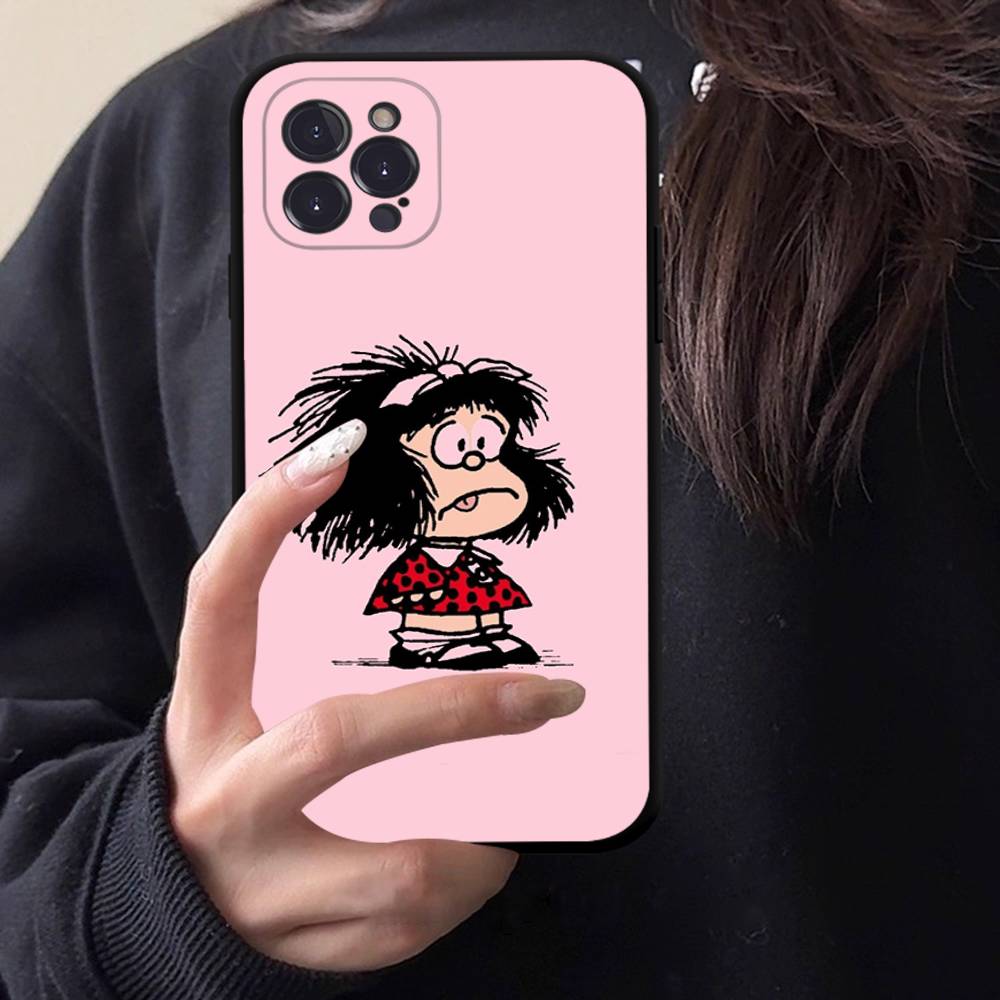 Hot Mafalda Black Silicone TPU Phone Case For Iphone17 Air 16 15 14 13 12 Pro 11 Pro Max Plus Protective Lens Cover Case