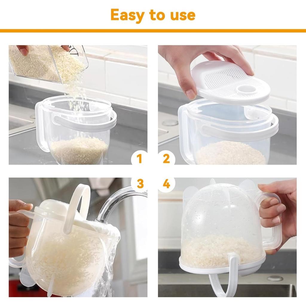 Bol pentru curățat orez, Spălător de orez, Bol strecurător pentru orez, Strecurătoare pentru orez cu mâner, Bol strecurător pentru spălarea orezului cu capac