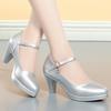 6.5cm Breathable Fashion Soft Leather Silver Red Wedding Shoes Woman Med Block Heels 2025 Platform Pumps Women for Office Mom
