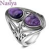 Charms 6x9MM Natural Charoite Beads Rings Women's  CopperJewelry Vintage Ring Anniversary Party Gifts For Women