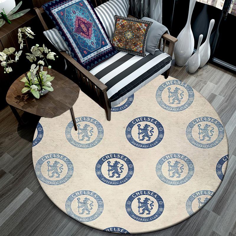 Chelsea Football Club Round Area Rug,Carpet Rug for Living Room Bedroom Sofa Playroom Decor,Non-slip Floor Mat