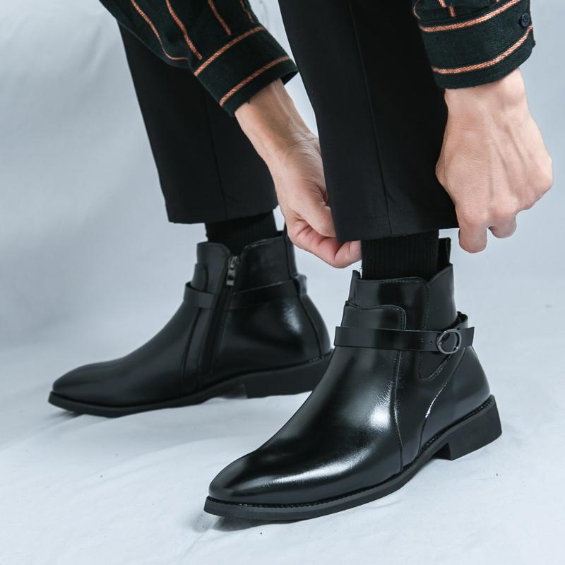 Mode Herr Casual Lågskor Klassiska Chelsea Mode Stövlar Sidodragkedja Herr Bekväma Ankelstövlar Spetsig Tå Herr Motocross Stövlar