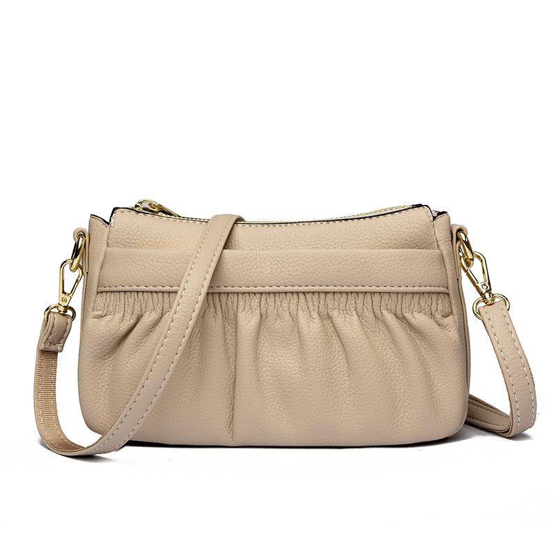 Soft Leather Medium Mother Bag Women's New Fashion Women's Messenger Bag Pleated Shoulder Bag