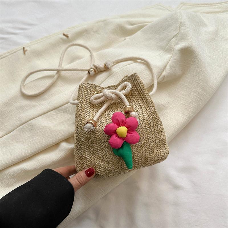 Trendy Casual Crossbody Bag For Women With Soft Woven Design And Bucket Style Khaki