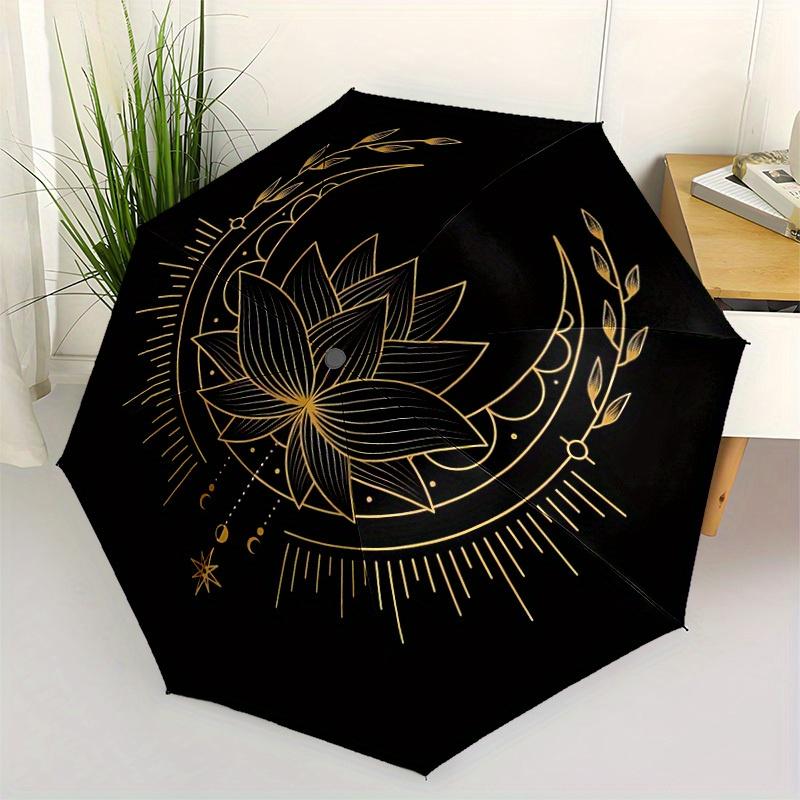 1pc Lotus Mandala Automatic Open/close Folding Compact Umbrella, 8-Rib Sturdy Canopy, Lightweight Portable, Everyday Use, Gift, Outdoor Umbrella, Trav