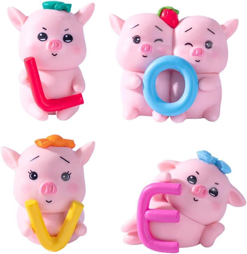 

Pinenjoy Pig Figurine Happy Piggy Love Figurine Mini Animal Figure Lovely Pink Miniature Cart-In 3.2*4.3cm