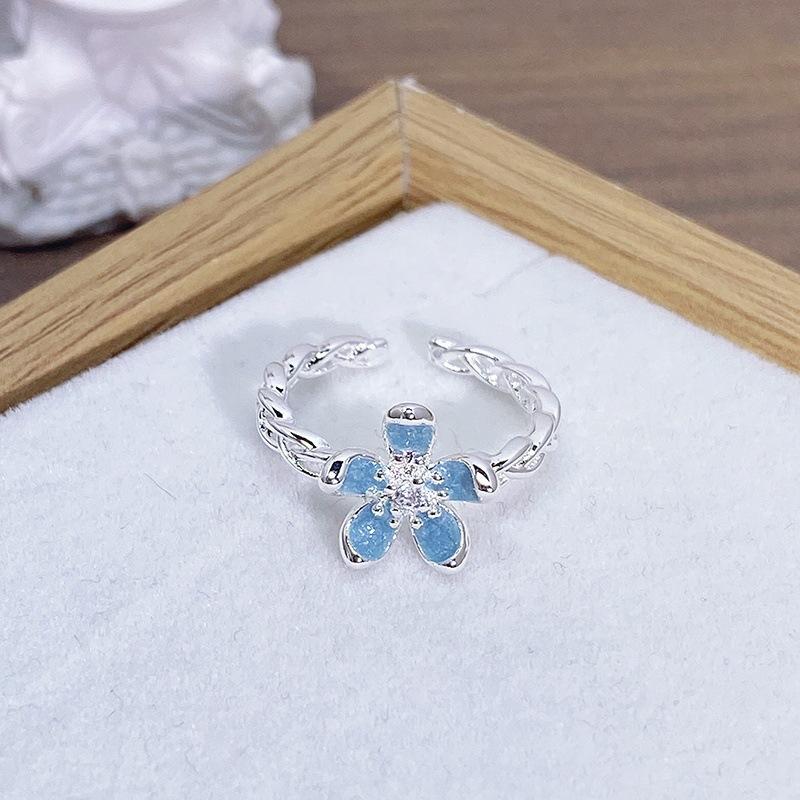 Enamel Oil Drop Flower Butterfly Opening Ring Niche Design Light Luxury High Sense Zircon Personality Ring Woman