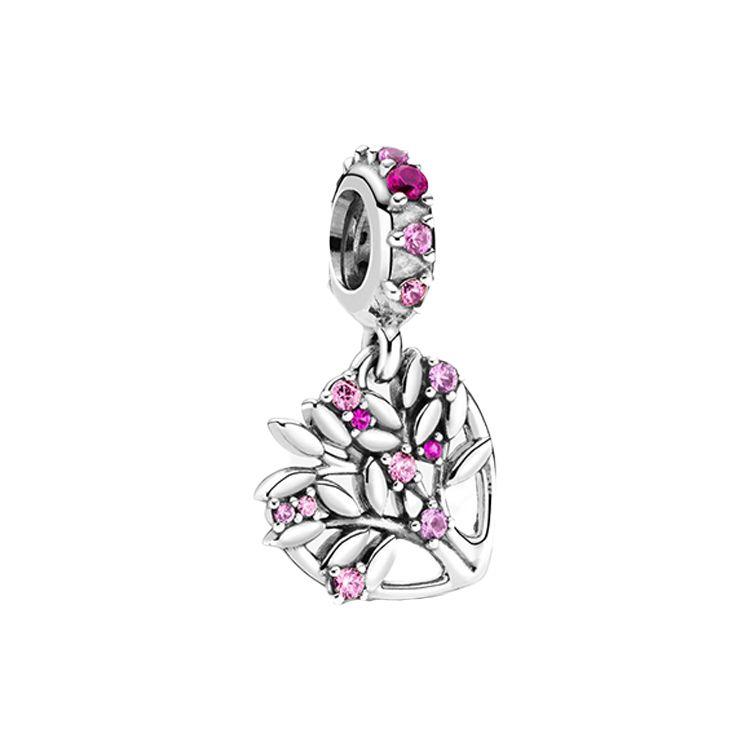 Pandora Pink Heart Family Tree Charm Women Charm Silver 799153C01 Silver