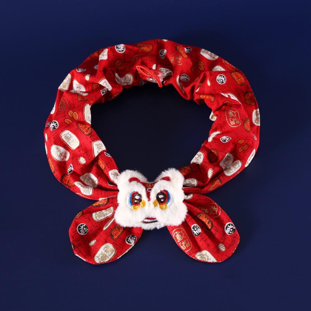 Chinese Style Pet New Year Scarf Collar Handmade Warm Pet Cat Tie Blessing Adjustable Dog Lion Dance Scarf New Year Celebration
