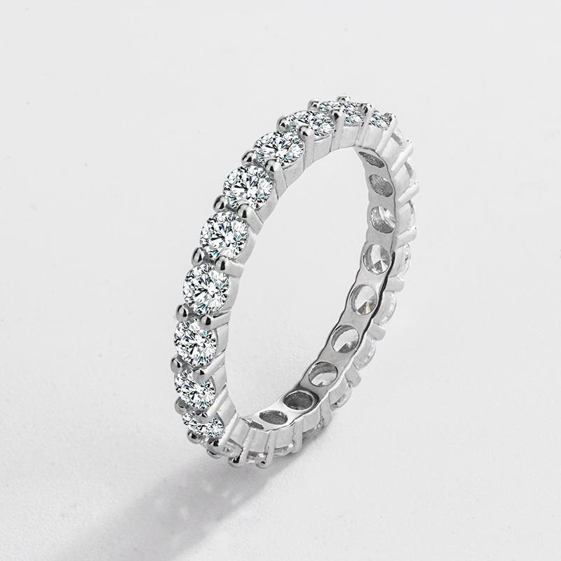 Luxurious Four-Prong Round Full Diamond Geometric Couple Ring For Women Original Sterling Silver Anniversary Gift Jewelry