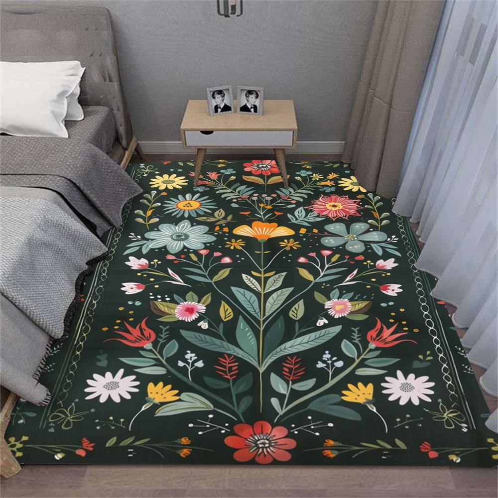 Dark Green Leafy Flowers Carpet for Bedroom Rug Decor Living Room Sofa Decor Rugs Kitchen Coffee Table Floor Mat Hallway Rug