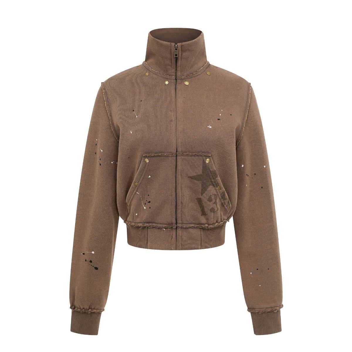 

2KWEIRD Американская Ретро Куртка на Молнии Женская Повседневная Весенне-Осенняя Верхняя Одежда Уличная Мода L коричневый