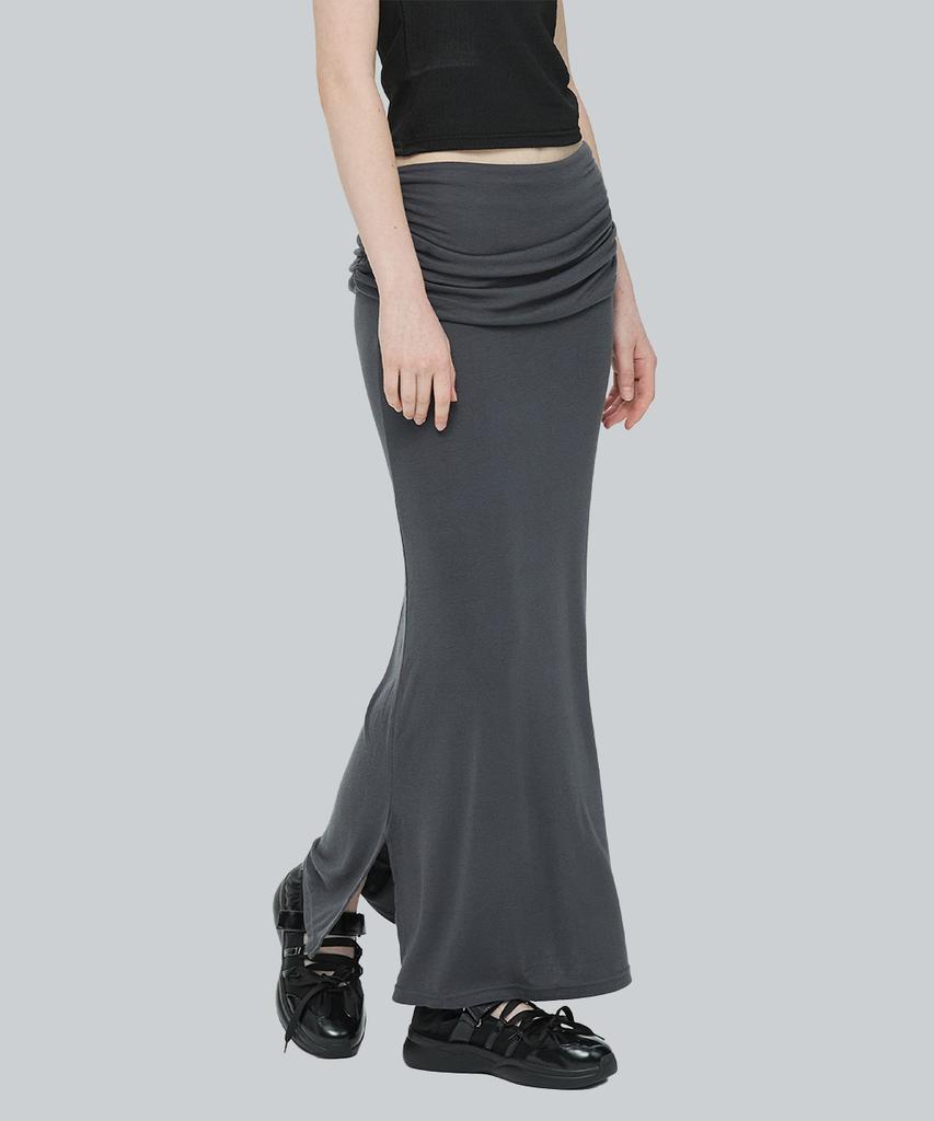 Lomaentinueo Ruched Waist Long Skirt (Charcoal)