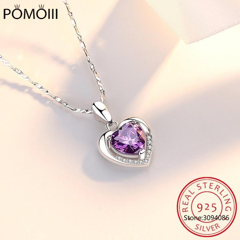 Silver 925 Necklace Women Girlfriend Wife Gift Jewelry Love Heart Zircon Crystal Pendant Necklace Colar de Prata GN9