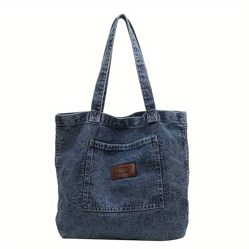 Vintage Denim Umhängetasche, Retro Handtasche mit großer Kapazität, Modische Tragetasche für Schule, Arbeit, Shopping
