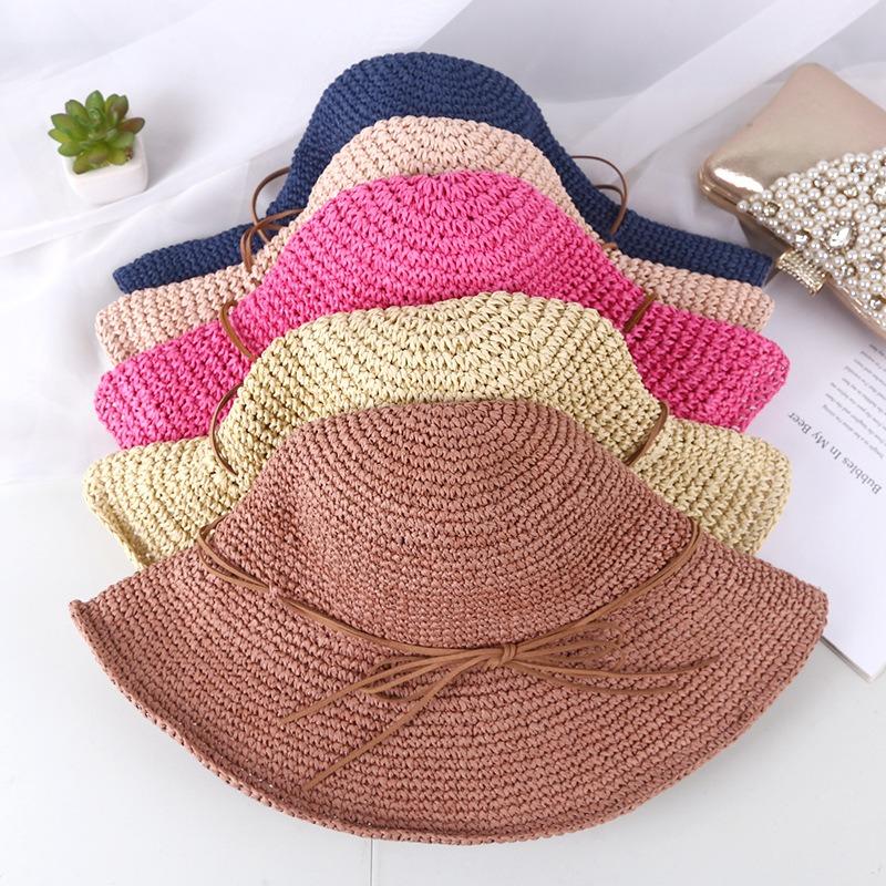 Folding Straw Hat With Large Brim, Women'S Bohemian Style Butterfly Rope Sun Hat Spring&Summer Vacation Hollow Breathable Hat