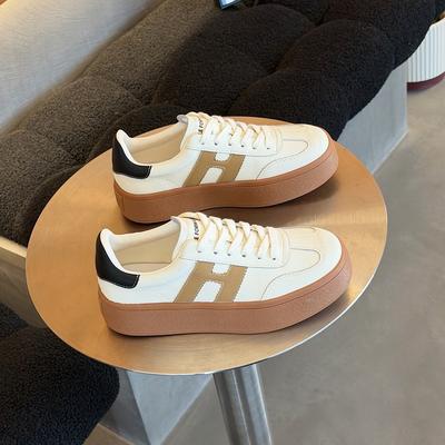 New Leather Little White Shoes Women's Thick Baseplate Shoes Versatile Sports and Leisure Shoes Breathable Muffin Shoes Heightening Fashion Shoes