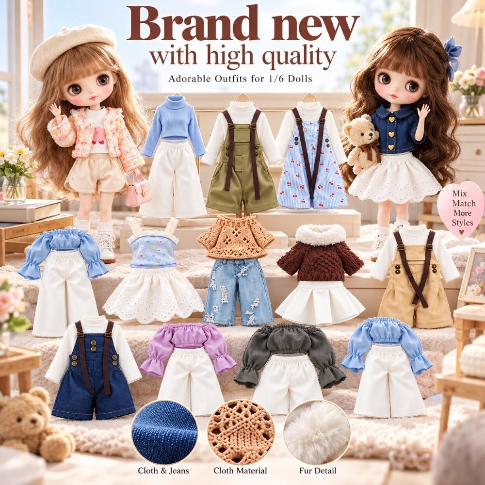 Fashion Sweater Pleated Skirt Set Princess Dresses For Blythe Doll/For OB24 OB22 Small 1/6 Dolls