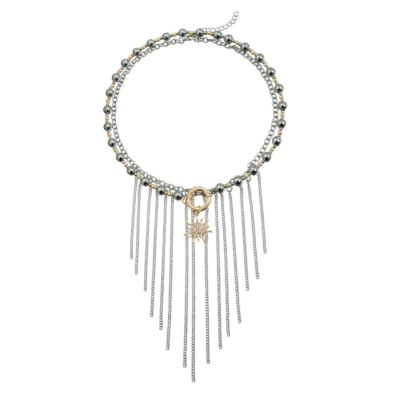 Geometric Round Beads CCB Beaded Sun Flower Tassel Necklace ins Wind Necklace