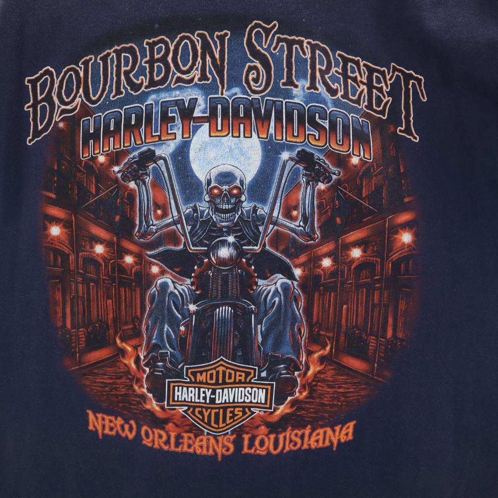 Harley Davidson Back Print BOURBON STREET Short Sleeve T-shirt XL Navy Men's Used