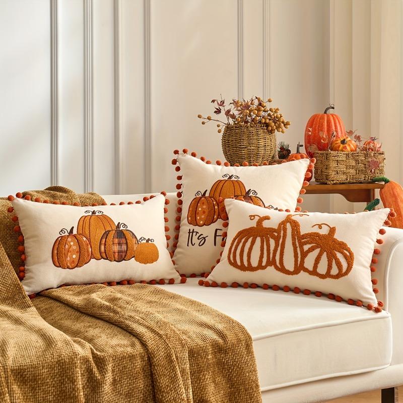 Autumn Themed Pillow Covers Vibrant Pumpkin & Maple Leaf Pillow Covers Cushion Cases for Thanksgiving, Living Room and Garden