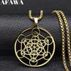 Yoga Hindu Buddhism Flower of Life Stainless Steel Necklace Gold Color Sacred Geometry Symbol Necklace Jewelry collares N620S0