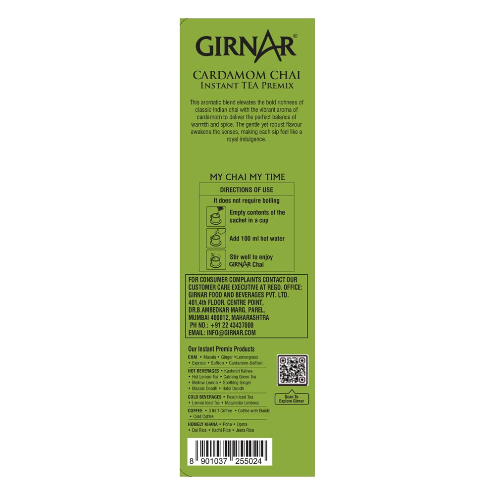 Girnar Instant Premix Cardamom Tea 140g Box Pack of 10 Sachets Assam Strong Chai Blend