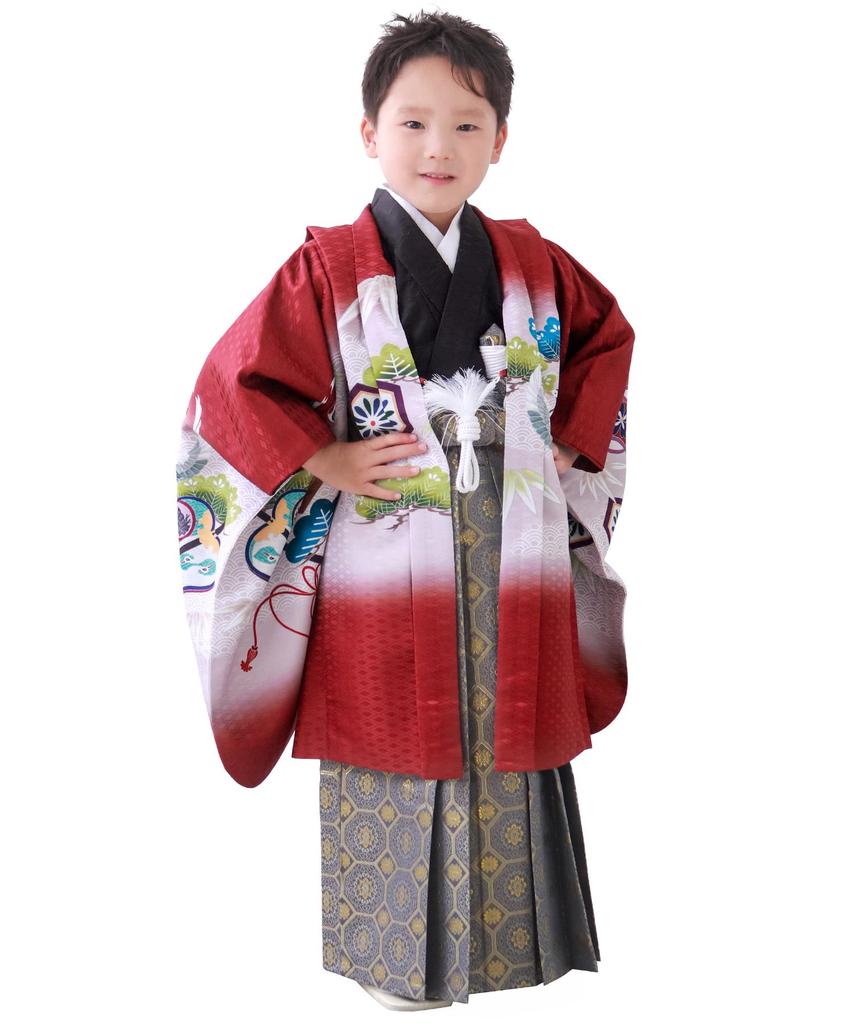 Kimono Haori and Full Hawk Kabuto Matsu B Tachi Kabuto Crimson Indigo Hakama String Length [KYOETSU] 5-Year-Old Boy's Shichi-Go-San Set, Hakama, Set,