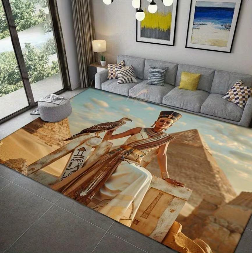 Living Room Rug Ancient Egyptian Queen & Sacred Serpent Luxury Carpet NonSlip Easy Clean Egyptian Luxe Personalized Home Mat