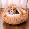 Pet House Warm Semi-Enclosed Kennel with Plush Lining Foldable Design Anti-Slip Bottom Stress-reducing Pet Bed