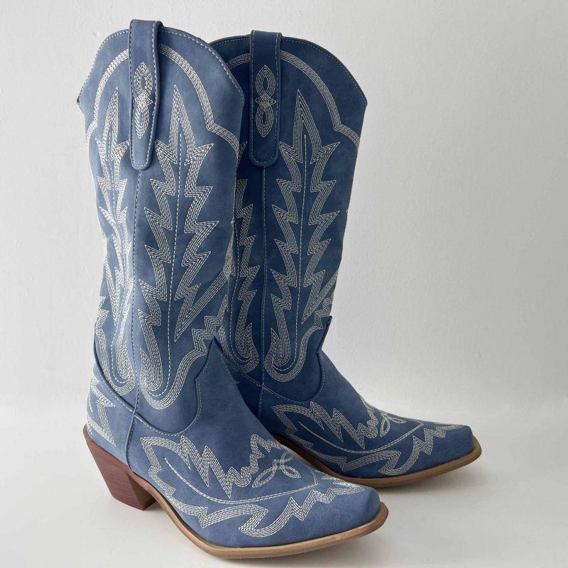 Fashion IPPEUM Red Western Cowboy Boots For Women Embroidered Pointed Toe Shoes Free Shipping Knee High Wide Calf Cowgirl Boots