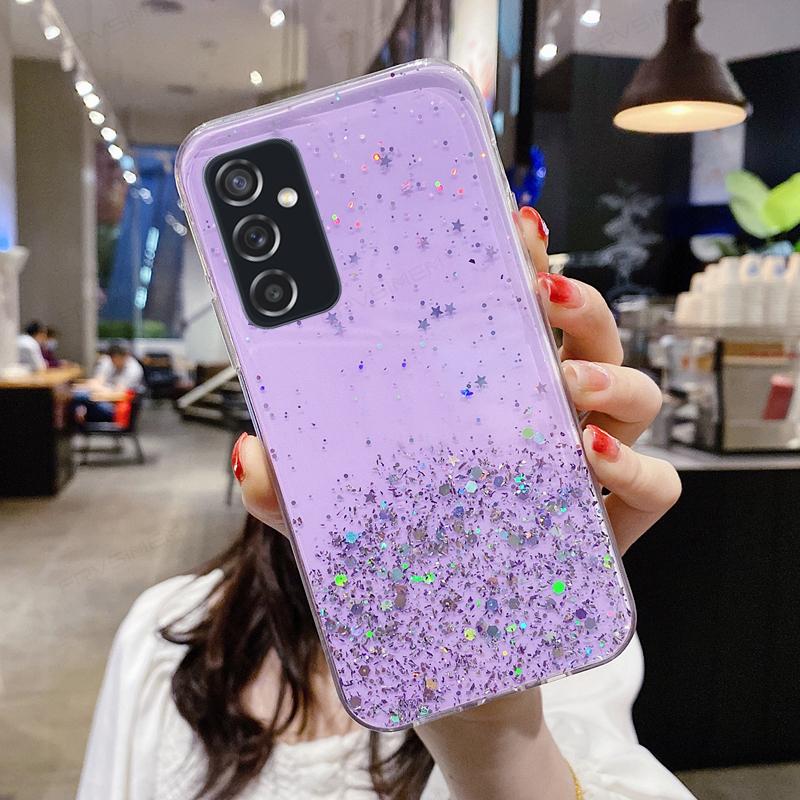 Cute Girl Glitter Stars Soft Silicone Phone Case Cover for Samsung Galaxy A05 A05S A15 A25 A35 A55 5G S23 FE S24+ Plus Ultra A54 A34 A24 A14 4G 5G