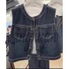 European & Korean Style Contrast Stitch Round Neck Denim Vest