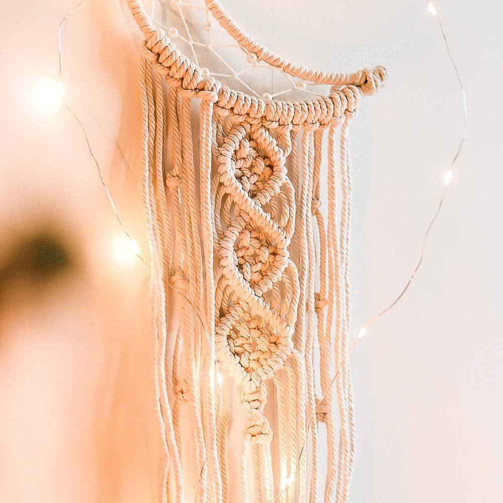 European Style Woven Wall Hanging – Handmade Cotton Rope Tapestry with Tassels, Boho Macrame Wall Decor for Living Room
