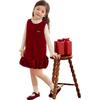 LUSON Girls' Festive Red Fleece-Lined Sleeveless Princess Dress