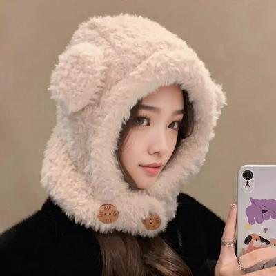 New Wool Hat for Women In Autumn and Winter Fashion Versatile Knitted Head Hat Warm Big Head Circumference White Cold Hat Cute