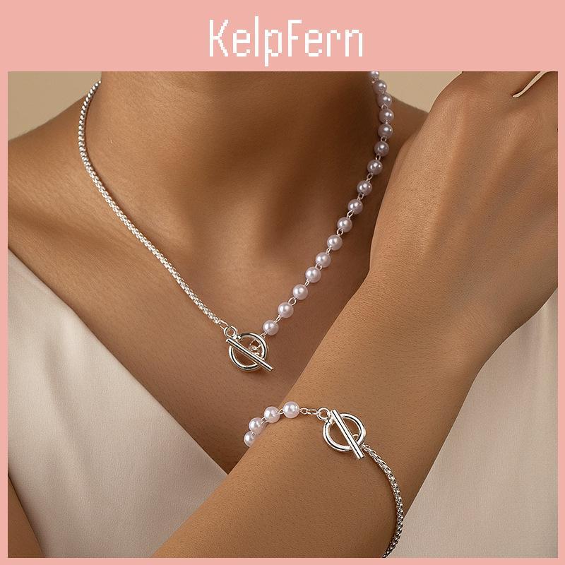 Pearl Imitation Elegant Beaded 2pcs Choker Necklaces Bracelet Set For Women Ot Buckle Wedding Party Jewelry Set Gift