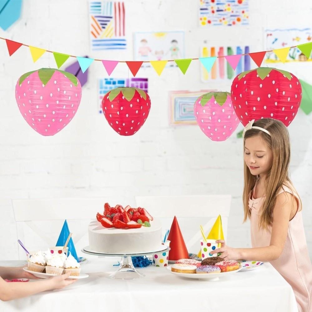 3PCS 3D Design 3D Strawberry Lantern Pink Red Color Children's Lantern Paper Lantern  Girls Party